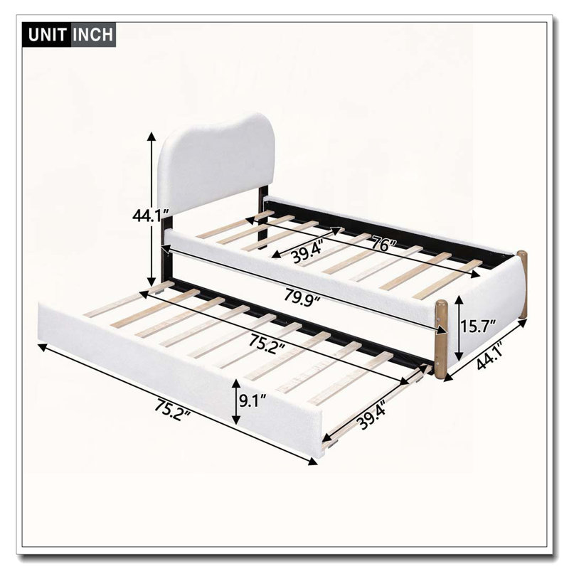Lit plateforme tapissier Berber, Twin, White