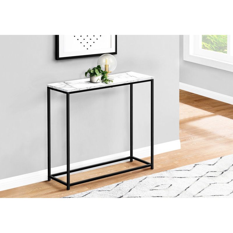 Table d'appoint de style contemporain avec structure en métal noir - Plateau en stratifié d'aspect marbre blanc pour le salon, la chambre à coucher, le cadre de la console de l'entrée