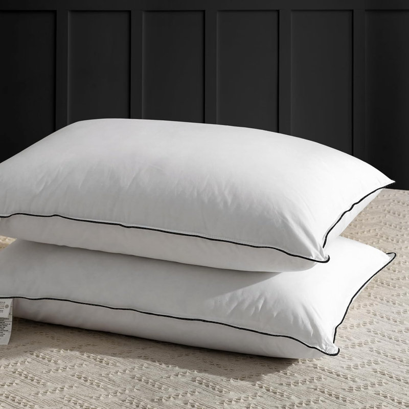 Kendig 100% Organic Cotton Cover Soft-Medium Feather Down Pillows Set of 2, Standard