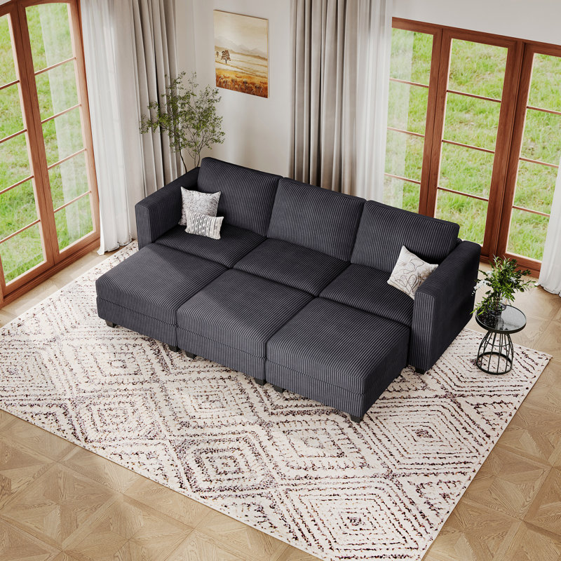 Vevey 7-Pieces 83.4'' Wide Corduroy Sectional Modular Sofa Bed Storage Couch Sleeper for Apartment Livingroom Bedroom