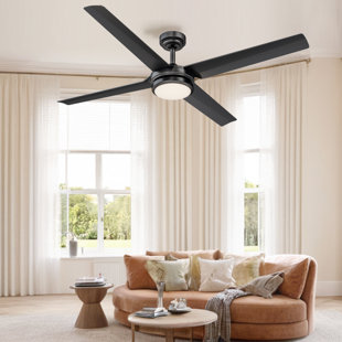Kellogg 56 in. LED Indoor/Outdoor Matte Black Ceiling Fan with Remote Control and Warm White color changing Light Kit
