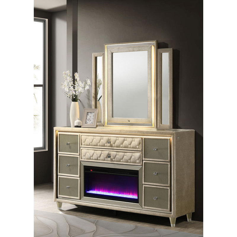 Commode traditionnelle l 66,65 "avec miroir, ivoire / brun clair