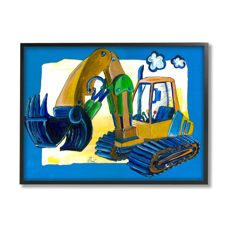 Pelle jaune avec bordure bleue par Bealook Kids - Peinture, H 24 po x l 30 po, Giclée encadrée noir minuit