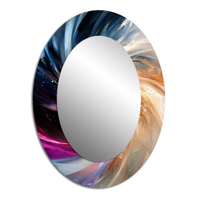 Abstract Spirals In Gold And Purple Tones IV - Large Oval Wall Mirror On Metal