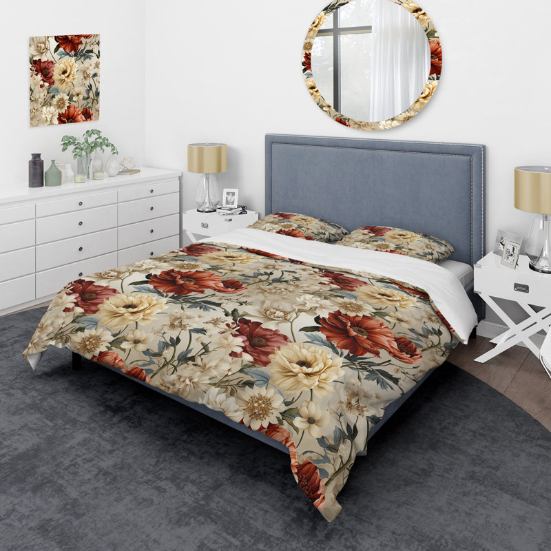 Ensemble de housse de couette Antique Garden II, Housse de couette pour grand lit et 2 taies décor