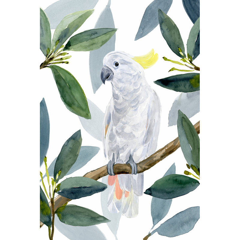 Cockatoo Perch II by Annie Warren - Painting, 46 cm H x 30 cm W, Black Floater Framed