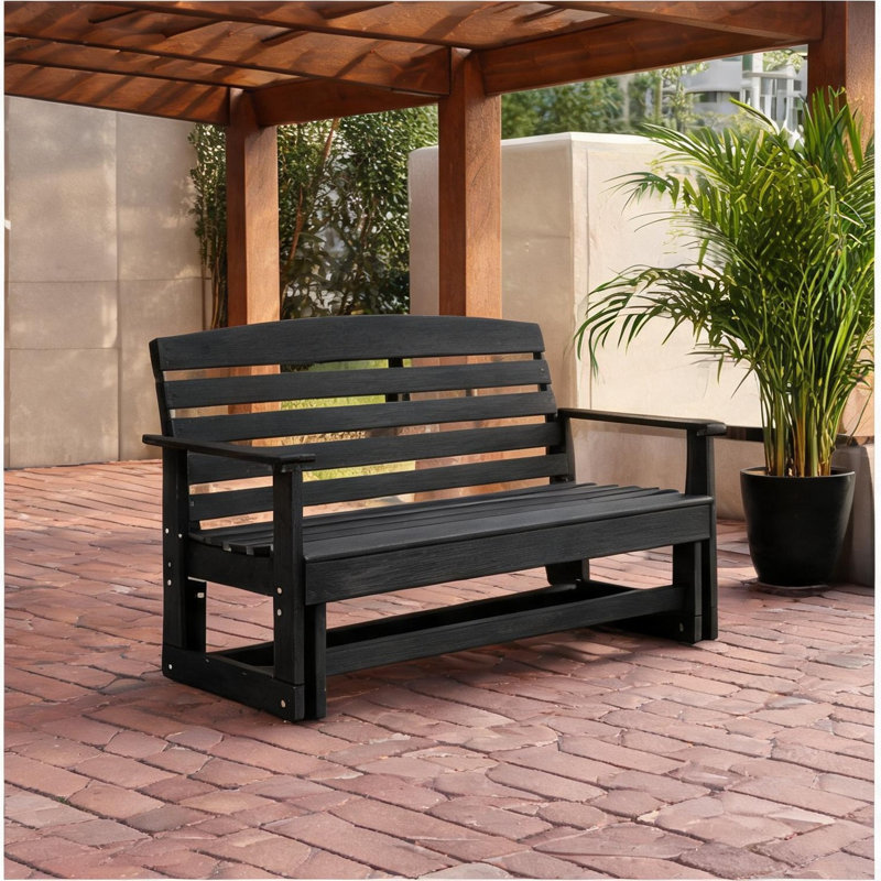 Banc d'extérieur à deux places en PEHD noir classique pour terrasse et balcon
