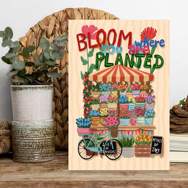 «Bloom Where Planted», impression d'art floral contemporain fantaisiste, 18" H x 12" W