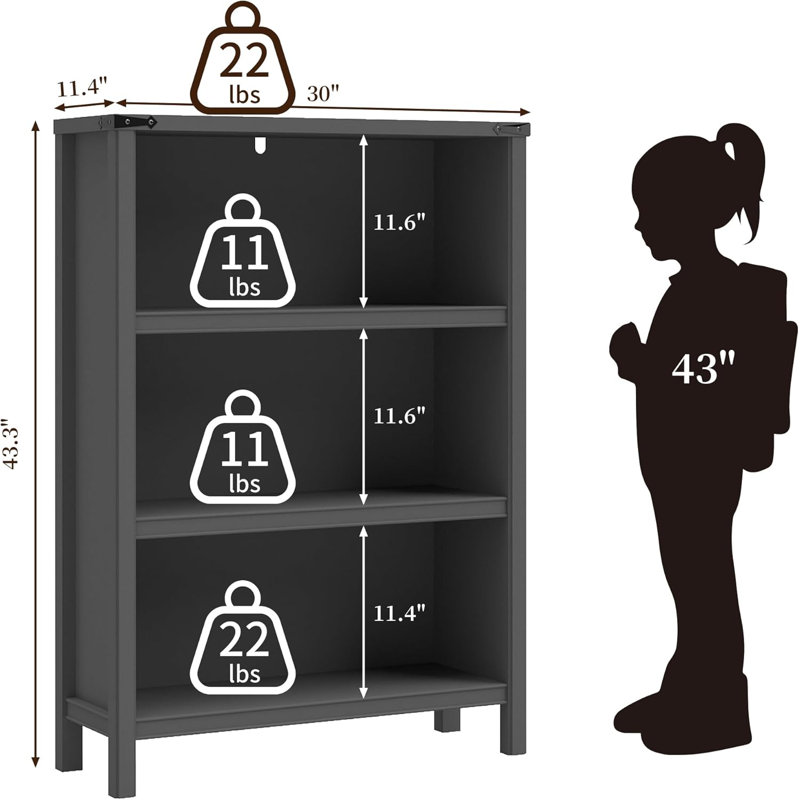 Bibliothèque 43 po à 3 niveaux avec 3 tablettes réglables (ensemble de 2), Noir