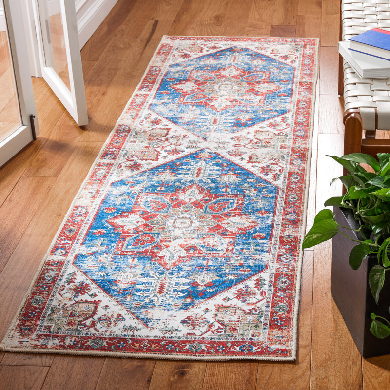 Sonia Oriental Blue/Red Area Rug, Runner 2'6" x 12'