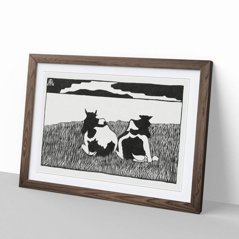 Cows by Samuel De Mesquita - Picture Frame Graphic Art, 27cm H x 36cm W x 2cm D, Walnut Framed