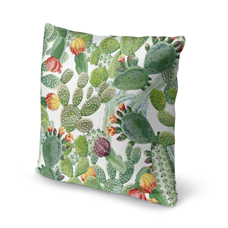 Floral Cotton Blend Outdoor Reversible Throw Pillow, 26" x 26", Cactus