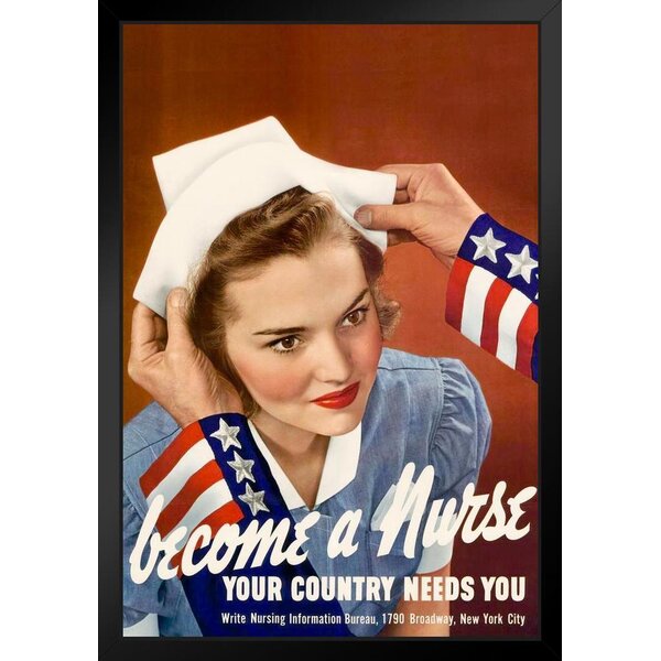 Trinx WPA War Propaganda Become A Nurse Your Country Needs You WWII  Patriotism Motivational Black Wood Framed Poster 14x20 Framed On Paper  Print