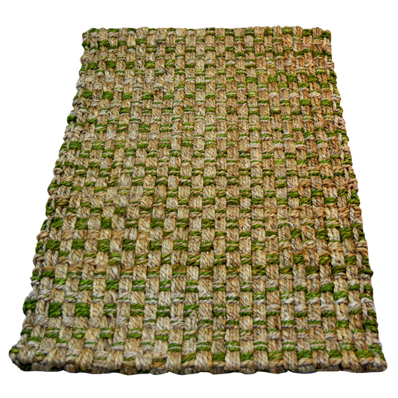 Tapis beige/vert 2 pi x 3 po one-of-kind handwoven Paulson