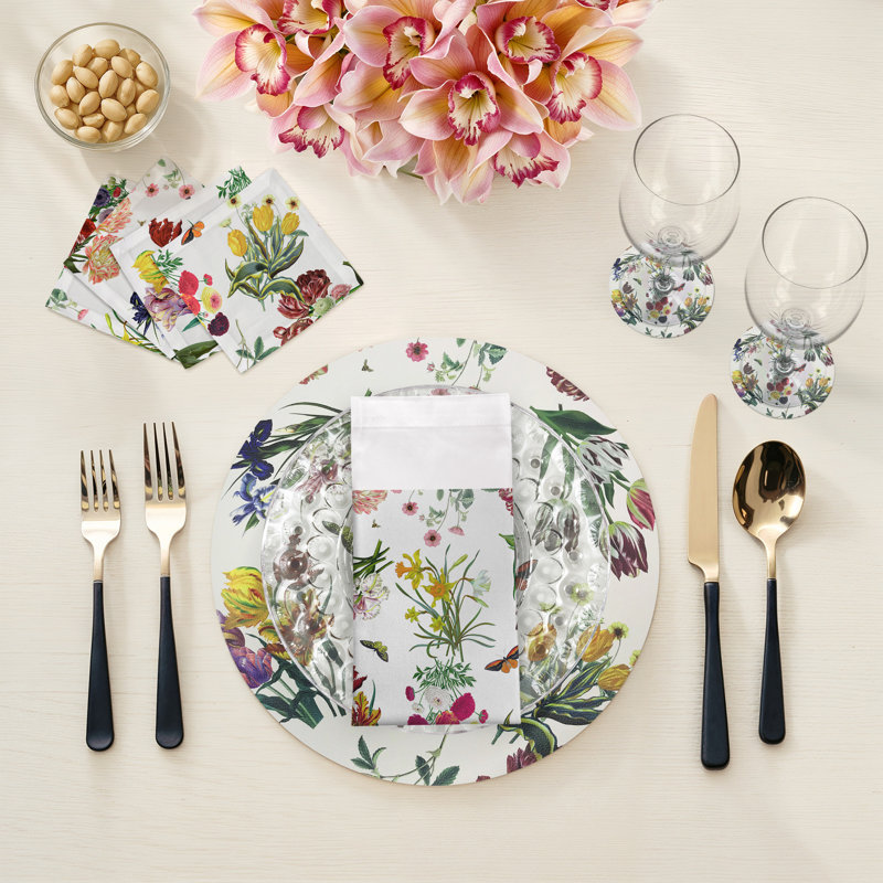 Sous-verres ronds en cuir Flora Fauna, Blanc