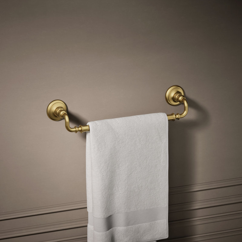 Artifacts® Wall Mounted Towel Bar, 3" H x 21" W x 3.5" D, Vibrant Brushed Moderne Brass