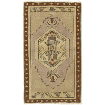 Vintage One-of-a-Kind 1'10" X 3'1" 1950s Wool Area Rug in Tan