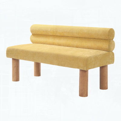 Upholstered Dining Bench with Backrest, Rubber Wood Legs, 300 lbs Capacity, Yellow