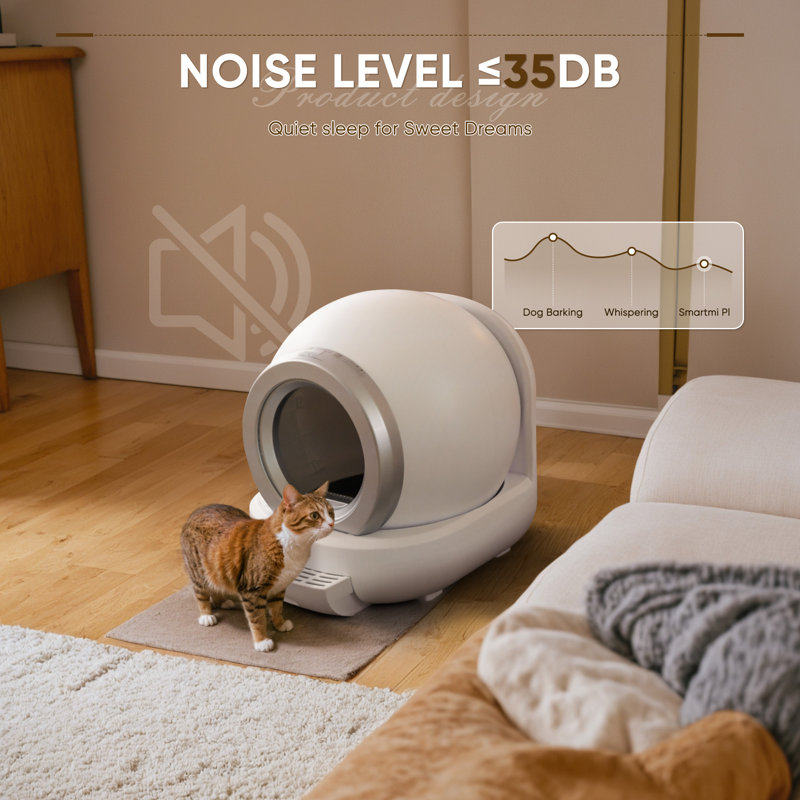 Automatic Self Cleaning Cat Litter Box With App Control Support Wifi Self Cleaning Auto Litter Box With Mat,white