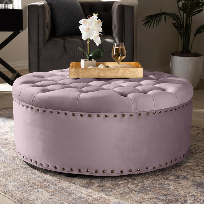 Croom 90cm Wide Tufted Round Footstool Ottoman, Pink