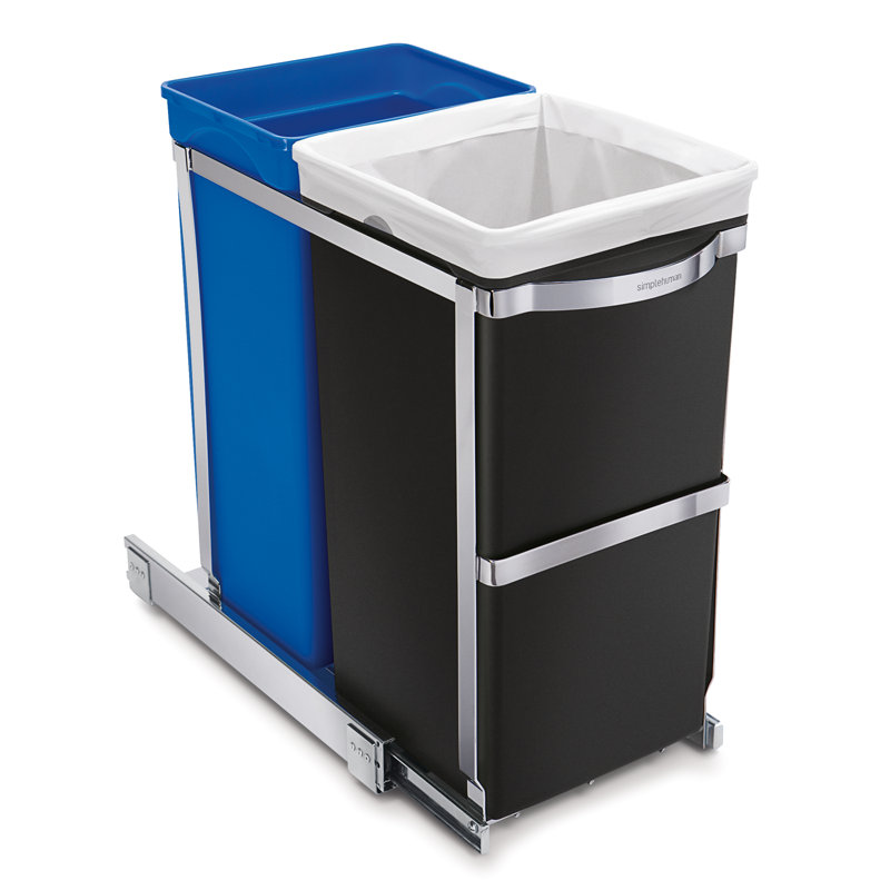 Simplehuman 35 L / 9.3 Gallon Dual Compartment Under Counter Kitchen Cabinet Pull-Out Recycling Bin Trash Can