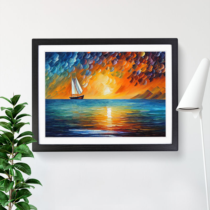 XH1022-7611X Sailing Boat On The Ocean Vol.1 Abstract - Single Picture Frame Painting, Black , 46cm H x 64cm W x 2cm D