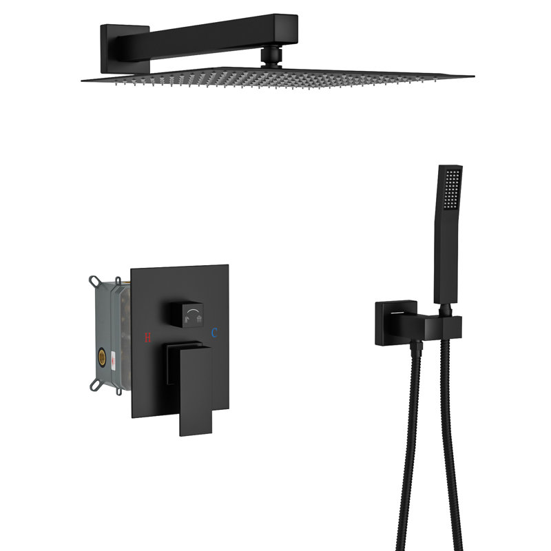 Pomme de douche double 10 pouces - noir mat, fixation murale, douche à effet de pluie et à main, 1,8 gal / min, acier inoxydable, conception réfléchie noire avec buse pour un nettoyage facile