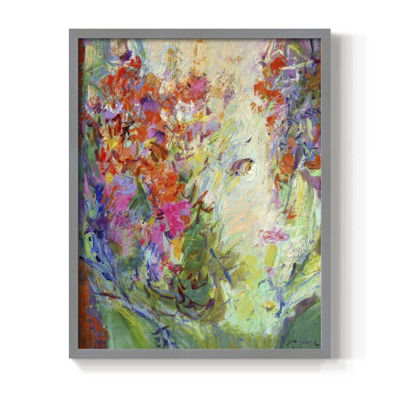 Bold Flourish II Framed Print - Solid Wood, Grey, 11" H x 9" W