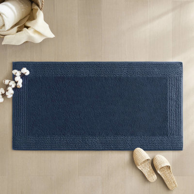 1 Pcs 24x60" Navy 100% Cotton 3000 Gsm Reversible Heavyweight Bath Rug, And Comfortable, - , Medium Pile 0.5", Machine Washable Superior Table Top For Majestic Look, Fully Reversible, Washable,