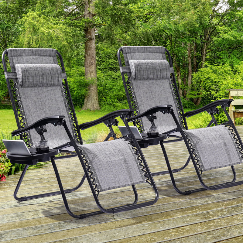 Chaises de patio zéro gravité, siège imperméable avec plateau latéral réglable pour chaises longues inclinables de piscine et de jardin