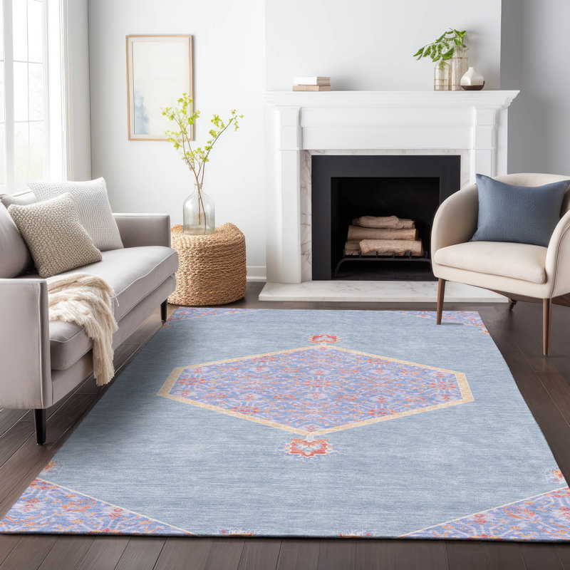 Denim Blue Flat Woven Washable Rectangular Rug 3' x 5'