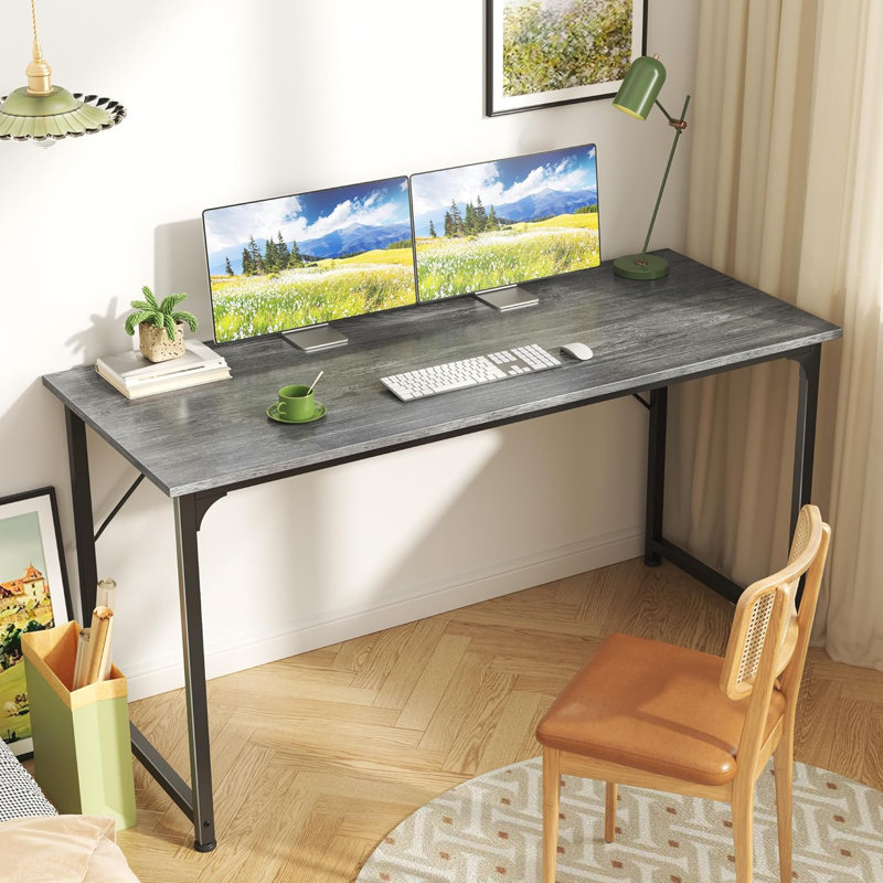 55 Inch Computer Desk For Home Office And Gaming, Sturdy Metal Frame Writing Desk With Large Legroom, Modern Simple Design Work From Home Study Desk