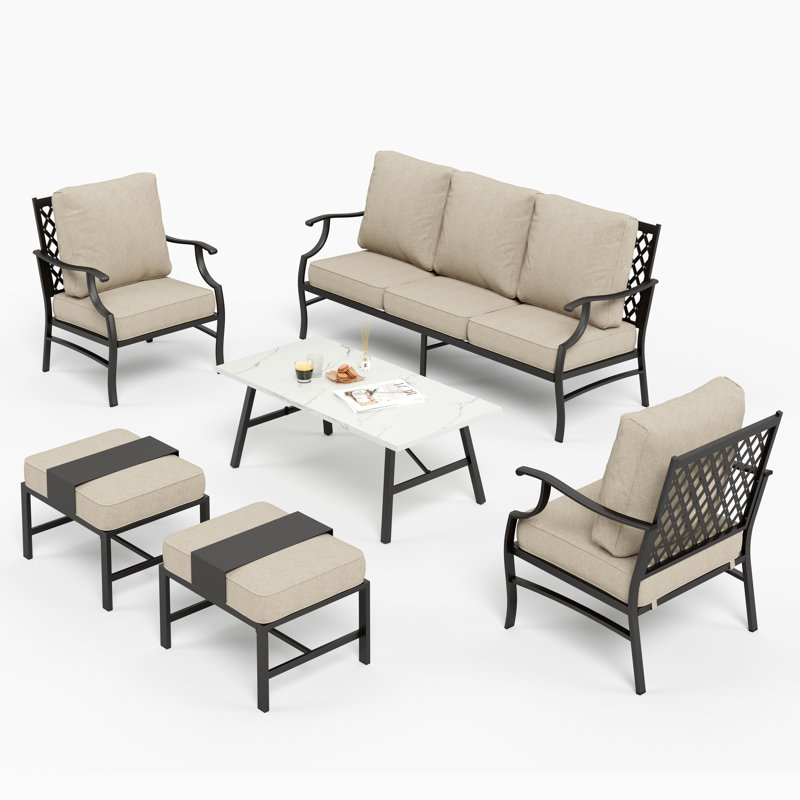 Asfand 5-7- Person Patio Conversation Set with Optional Ottoman, Beige, Yes