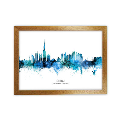 Dubai United Arab Emirates Skyline Blue City Name by Michael Tompsett - Print