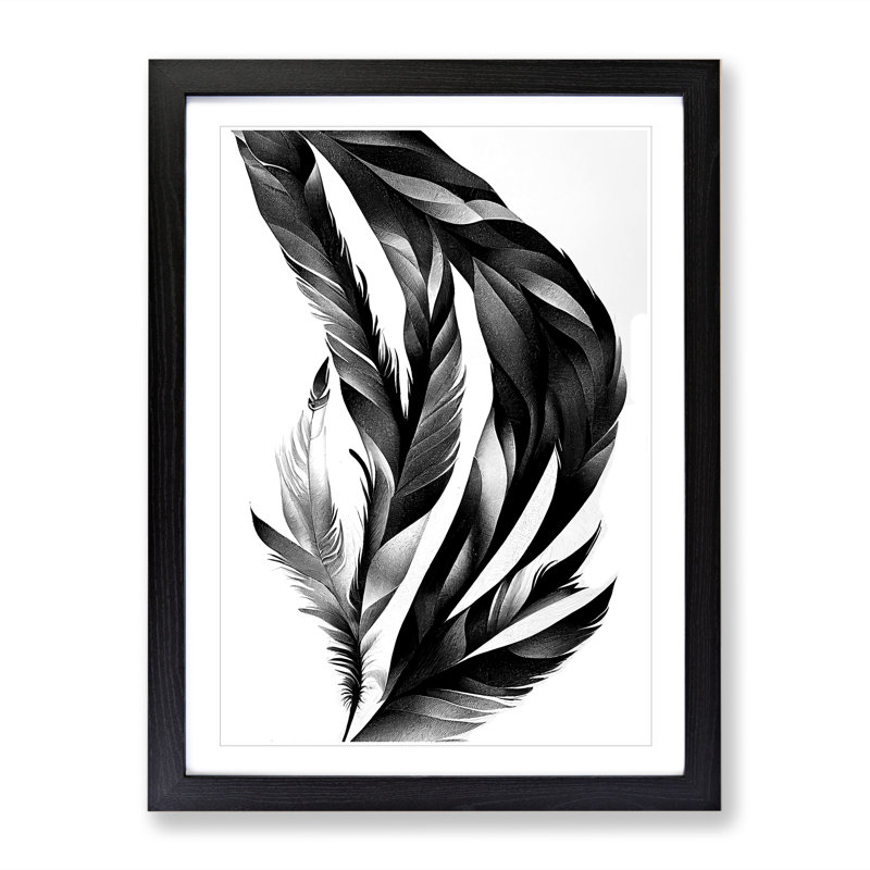 Monochrome Feathers No.2 - Wall Art, Black Framed, 64cm H x 46cm W x 2cm D