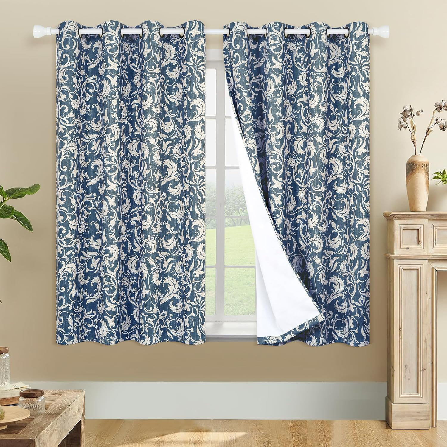 Lark Manor™ Vintage Blue Country Curtain 63 Inch Length 2 Panels Set