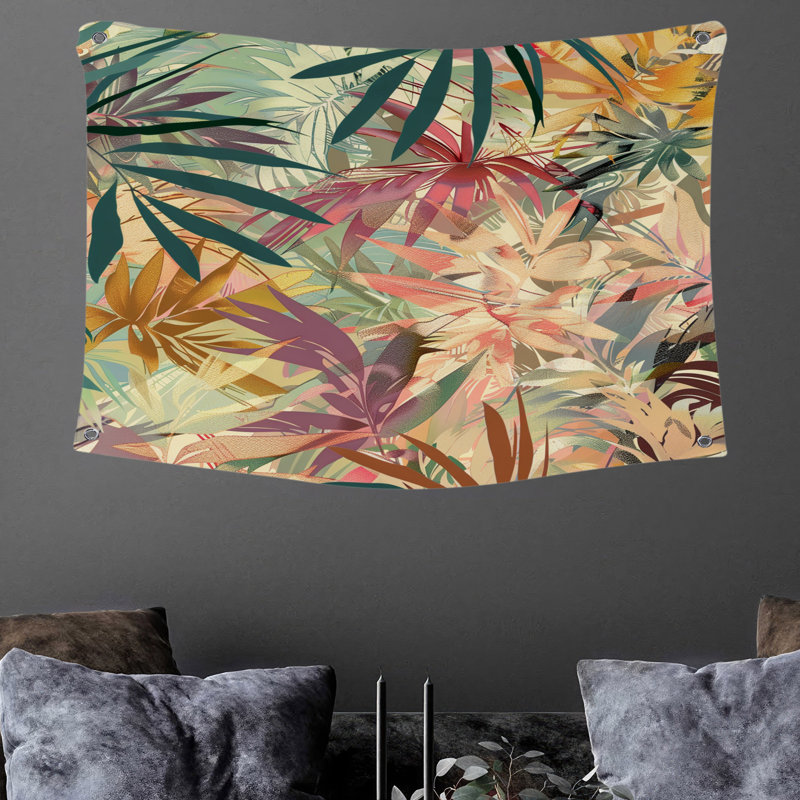 Tapisserie murale feuilles - décoration murale botanique, H 68 po x l 80 po