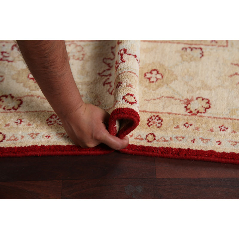 Tapis floral floral rouge en laine Peshawar Chobi noué à la main 7 x 10