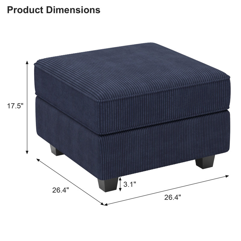 Nairoby 26.4'' Wide Upholstered Storage Ottoman Footstool Module Part for Sectional Sofa, Blue Corduroy