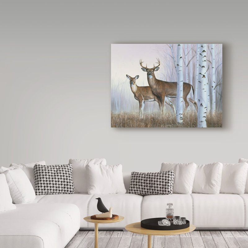 «Deer In Birch Woods» par Armstrong, impression sur toile tendue, H 14 po x l 19 po x P 2 po