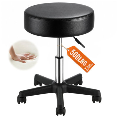 Tabouret à roulettes pivotant avec siège en similicuir de 3,9 po d'épaisseur, réglable en hauteur de 18,1 à 23,8 po, base de 19,7 po de large avec 5 roulettes, capacité de 400 livres, noir