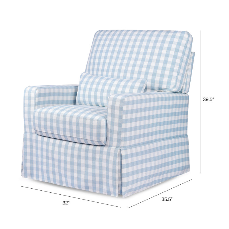 Crawford Pillowback Comfort Swivel Glider, Blue Gingham Livesmart®
