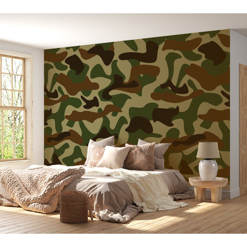 Murale pelez et collez de qualité supérieure - motif camouflage, L 96 po x l 120 po