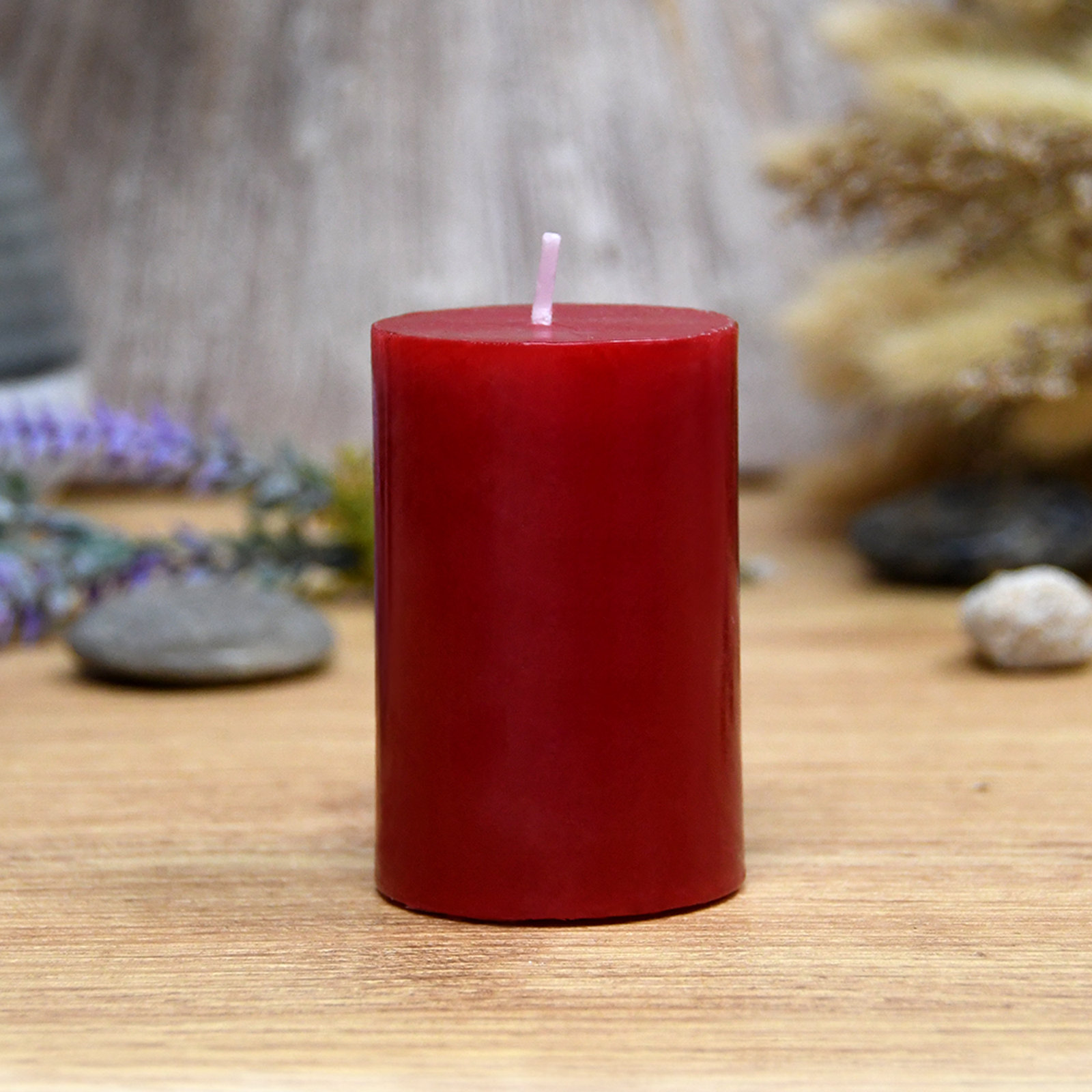 Oliva Unscented Pillar Candle, 1, 3" H x 2" W x 2" D, Red