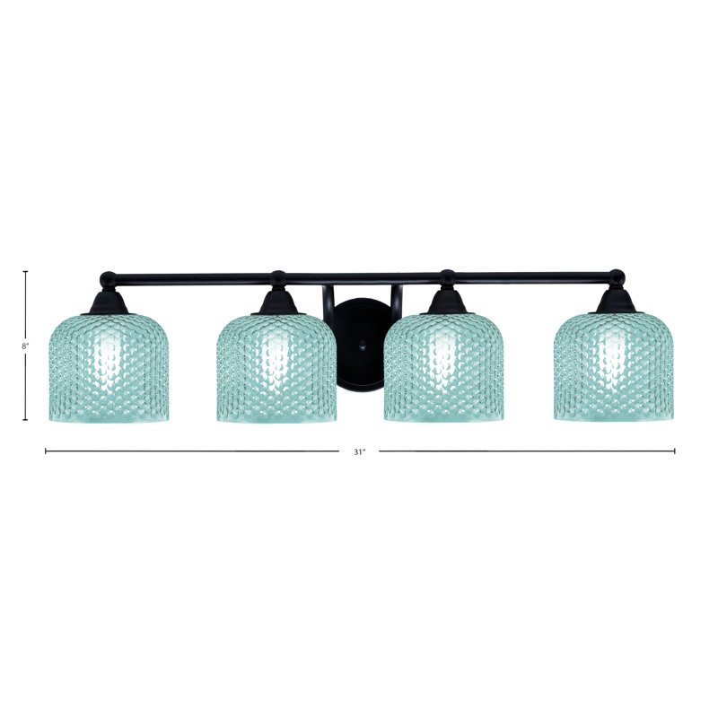 Bar turquoise pour salle de bain 4 lumières Paramount, Noir mat, Quatre lumières, H 7,5 po x l 31 po x P 8 po