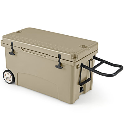 Heavy-Duty 75-Quart Large Capacity Portable Hard Shell Insulated Cooler With 6-Day Long-Lasting Ice Retention, All-Terrain Wear-Resistant Rolling Wheels & Leak-Proof Seal