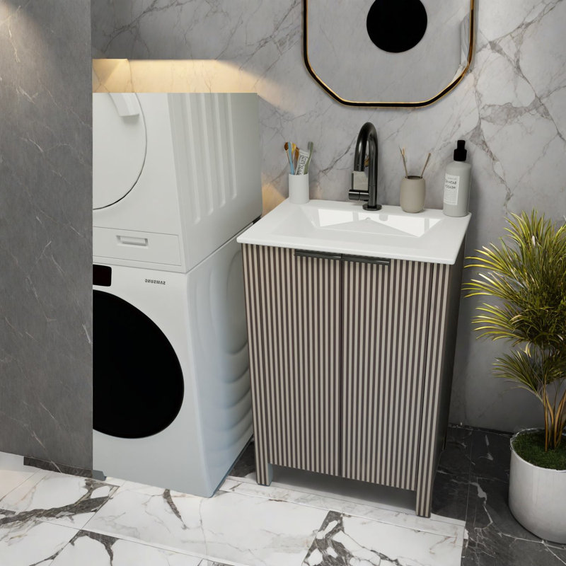 Ensemble de meuble-lavabo et lavabo 30 po Modern, finition en bois brun pour les salles de bain compactes