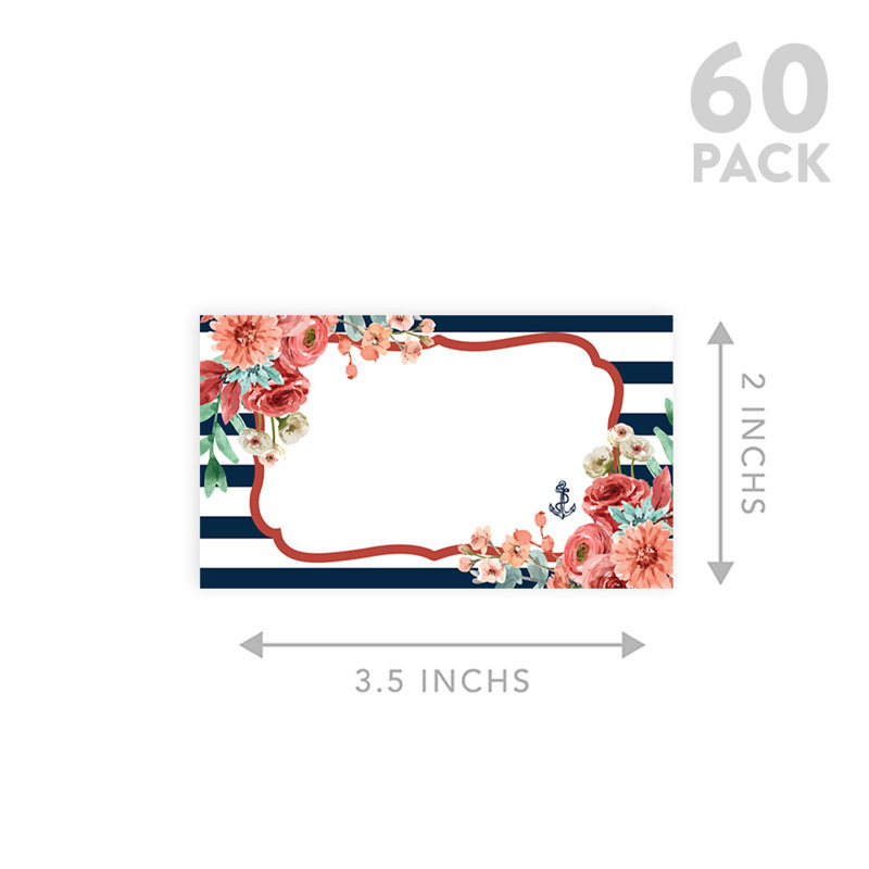 Cartes de place à thème nautique à thème floral pour tables de fête de mariage, places assises pour porte-nom, paquet de 60