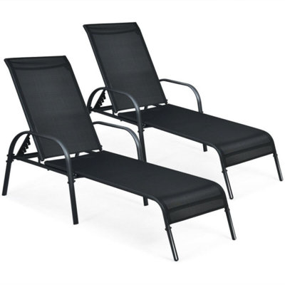 2 Pieces Outdoor Patio Lounge Chair Chaise Fabric With Adjustable Reclining Armrest