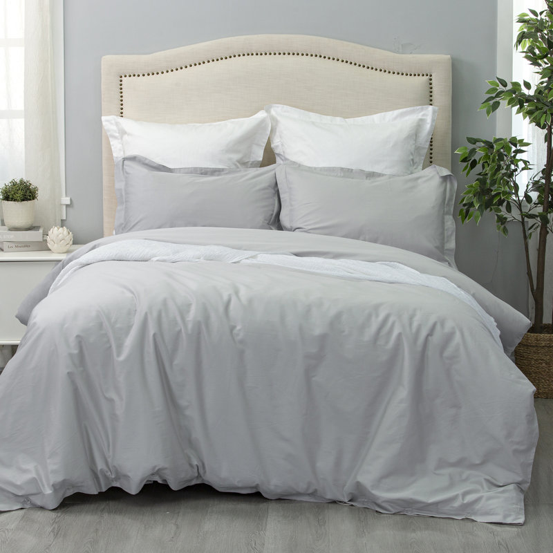  Ensemble de housse de couette en satin de coton 400 fils Long Staple, Gris argenté